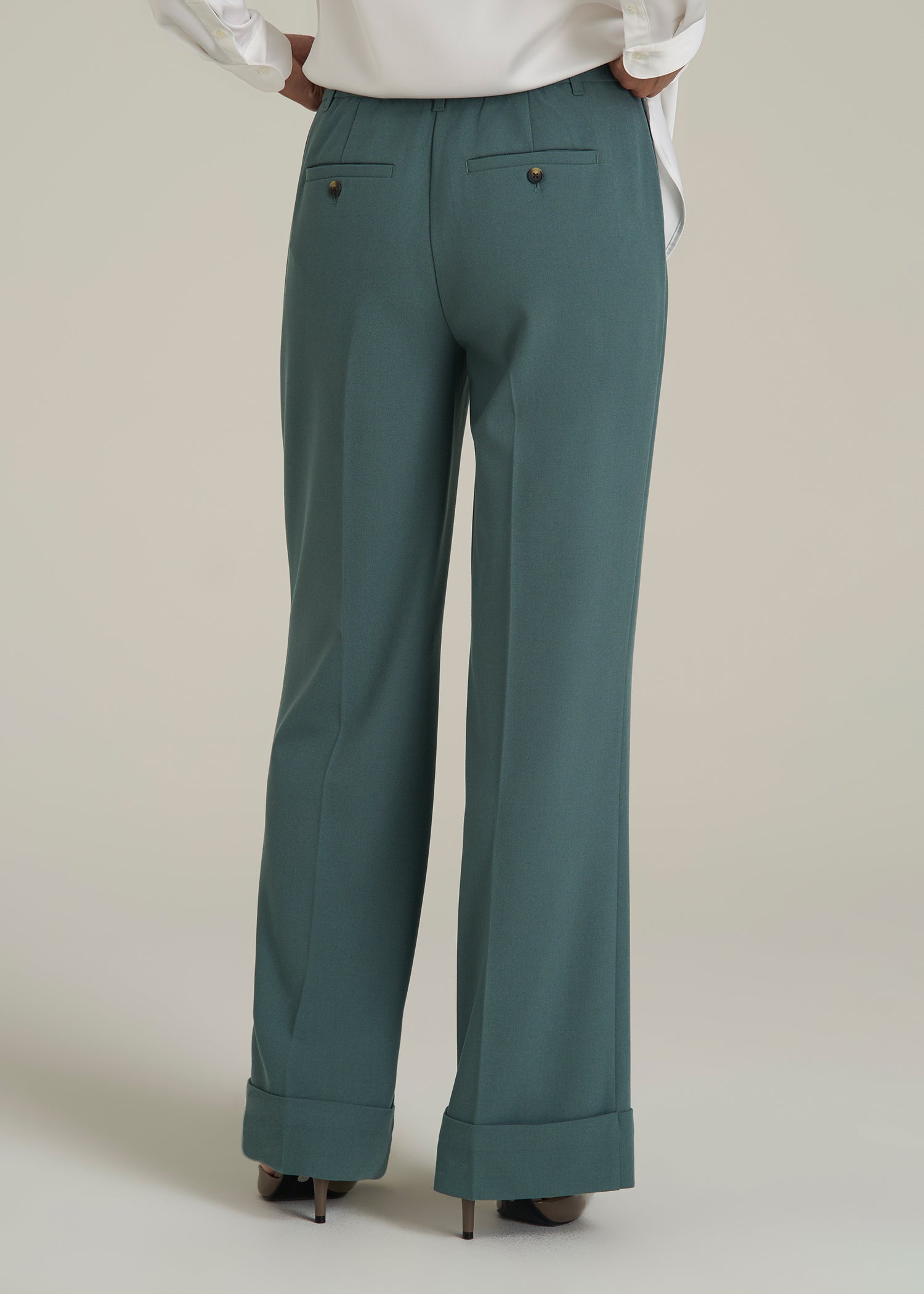 Wide-Leg Cuffed Pants for Tall Women in Balsam Green
