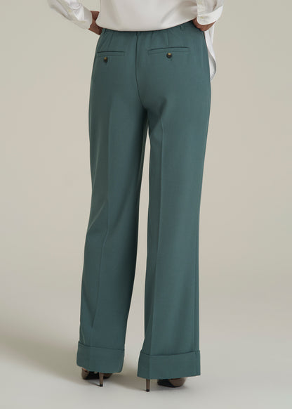 Wide-Leg Cuffed Pants for Tall Women in Balsam Green