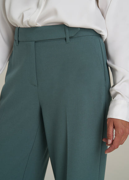 Wide-Leg Cuffed Pants for Tall Women in Balsam Green