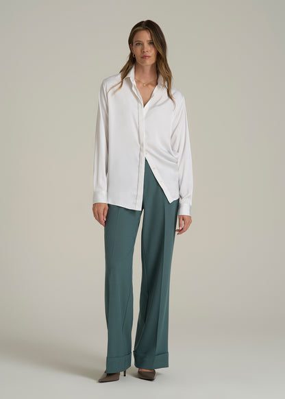 Wide-Leg Cuffed Pants for Tall Women in Balsam Green