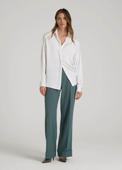 Wide-Leg Cuffed Pants for Tall Women in Balsam Green