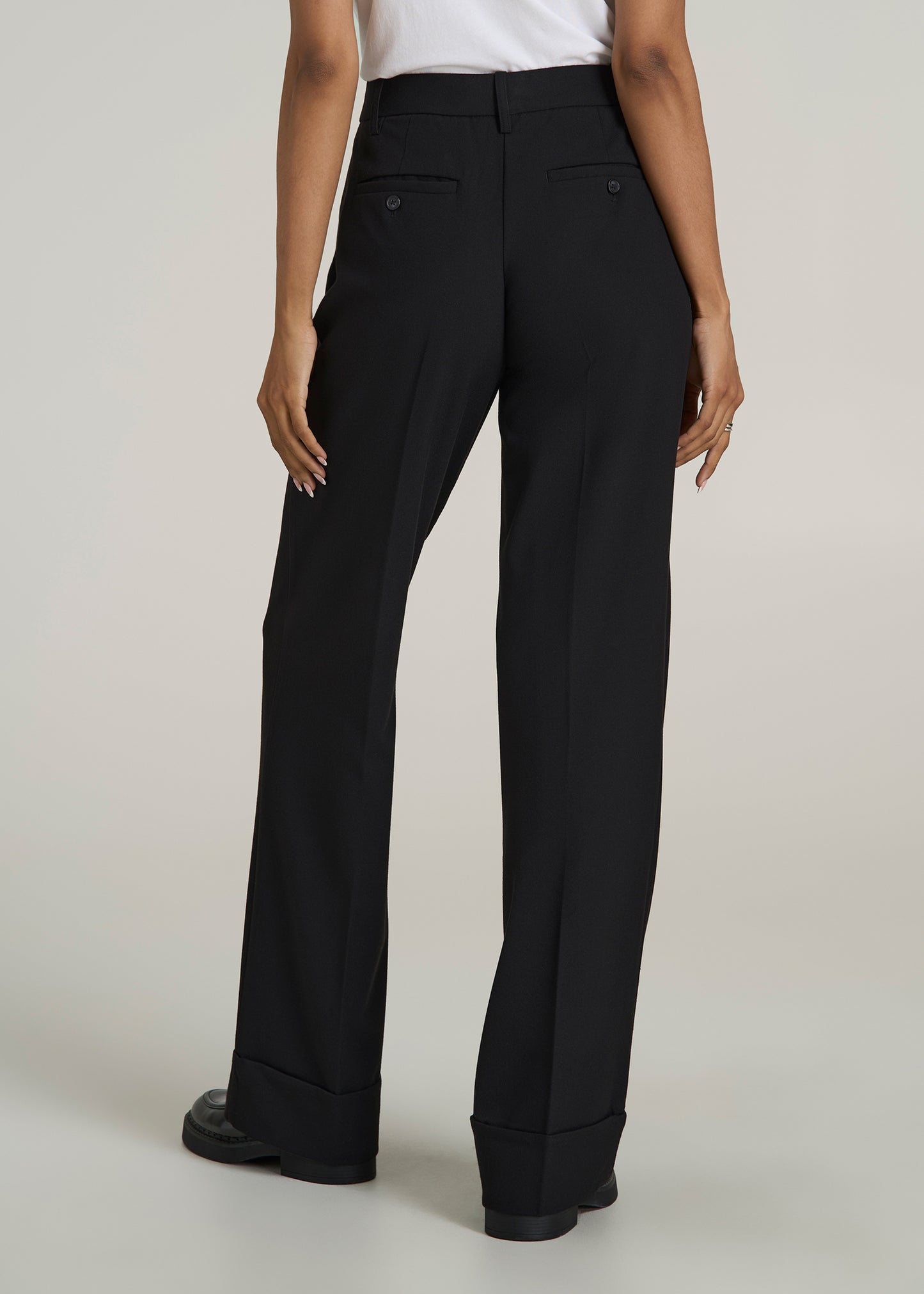 Wide Leg Cuffed Pants for Tall Women in Black