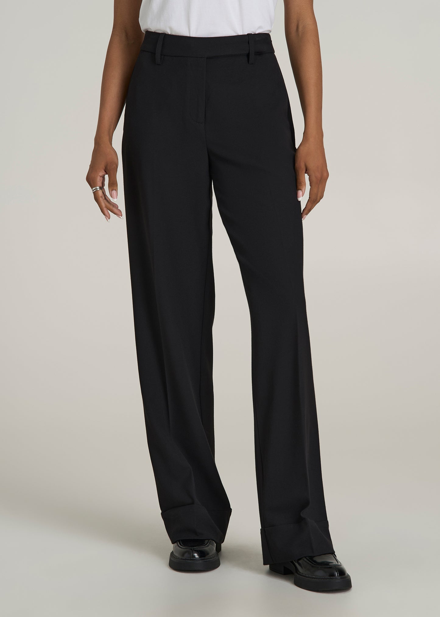 Wide Leg Cuffed Pants for Tall Women in Black