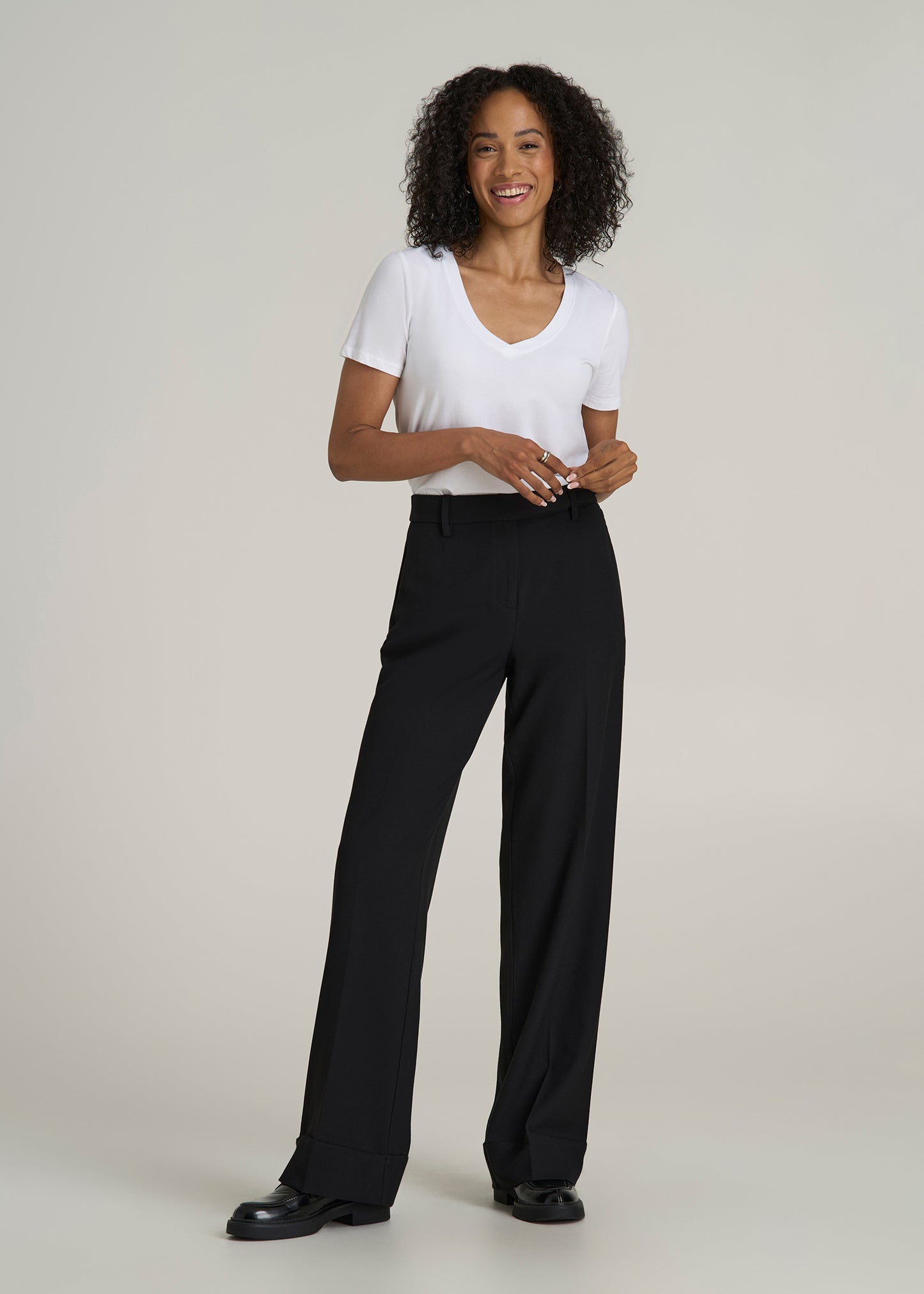 Wide Leg Cuffed Pants for Tall Women in Black