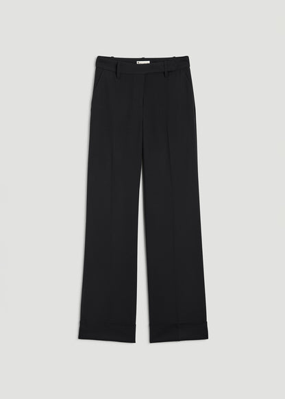 Wide-Leg Cuffed Pants for Tall Women in Black