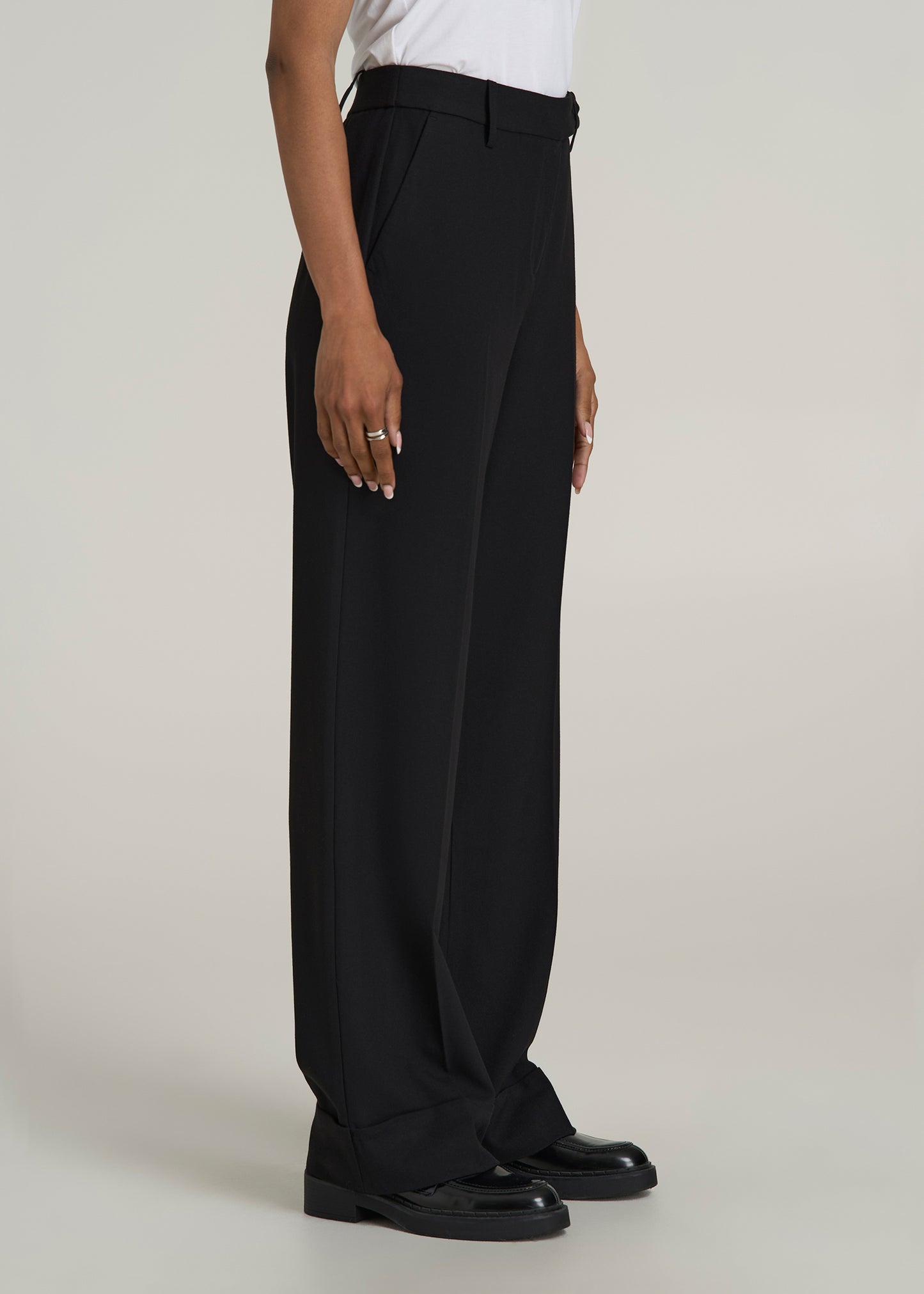 Wide Leg Cuffed Pants for Tall Women in Black