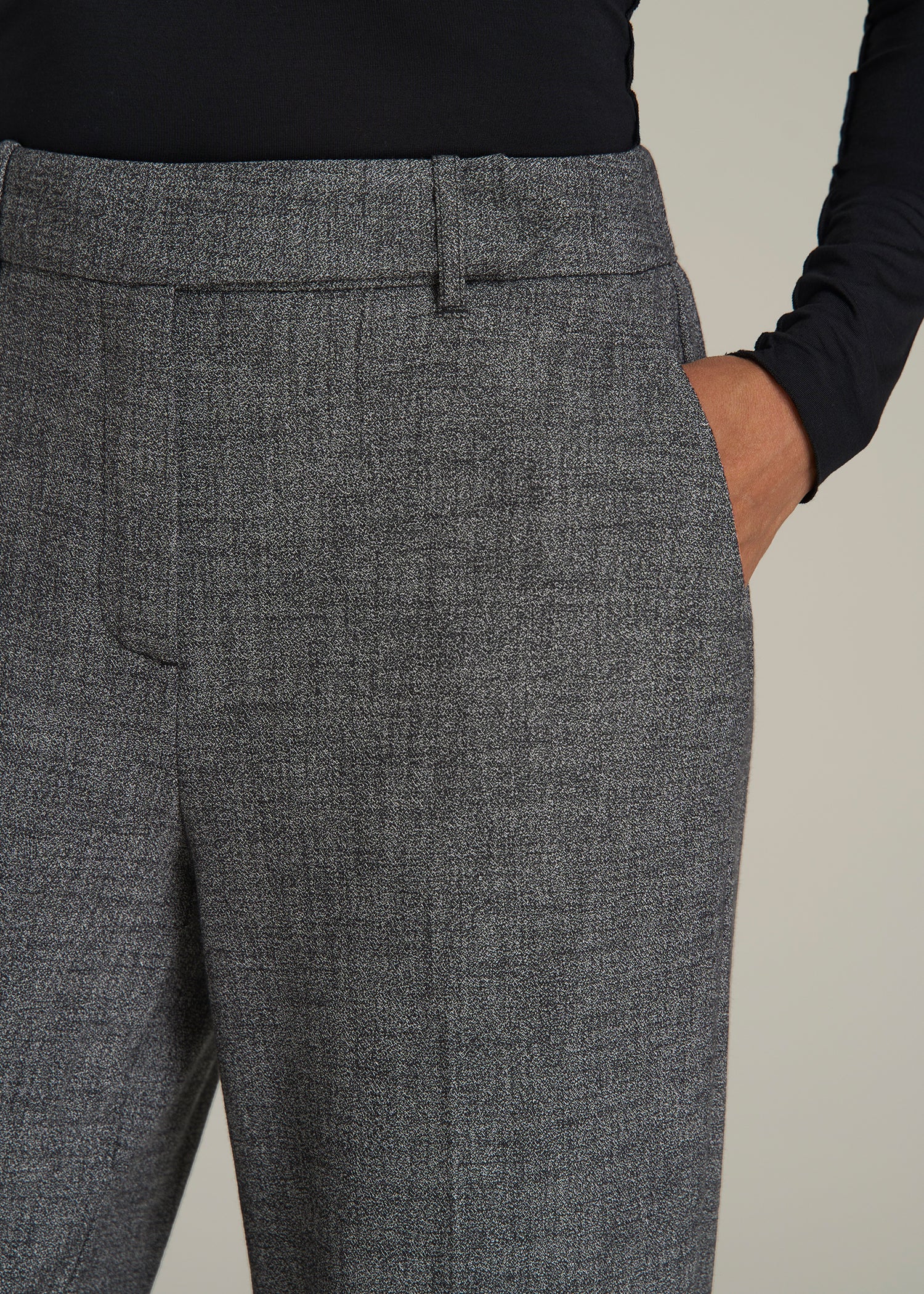 Wide-Leg Cuffed Pants for Tall Women in Black and Grey Tweed