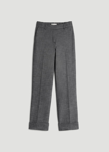 Wide-Leg Cuffed Pants for Tall Women in Black and Grey Tweed