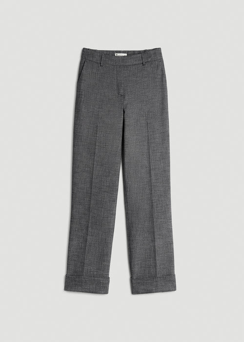 Wide-Leg Cuffed Pants for Tall Women in Black and Grey Tweed