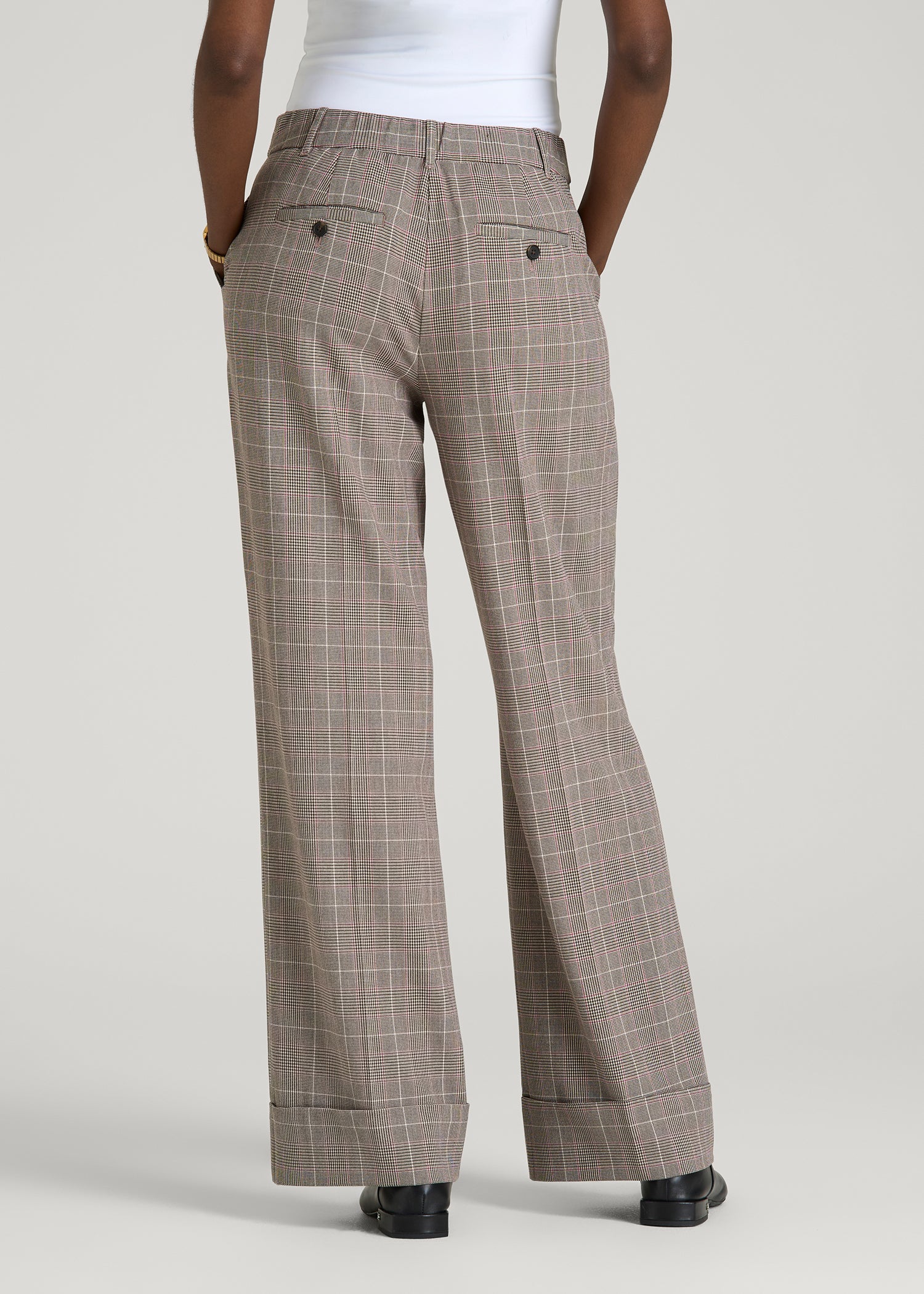 Wide-Leg Cuffed Pants for Tall Women in Espresso and Magenta Houndstooth 12 / Extra Tall / Espresso and Magenta Houndstooth Wide-Leg Cuffed Pants for Tall Women in Espresso and Magenta Houndstooth 12 / Extra Tall / Espresso and Magenta Houndstooth