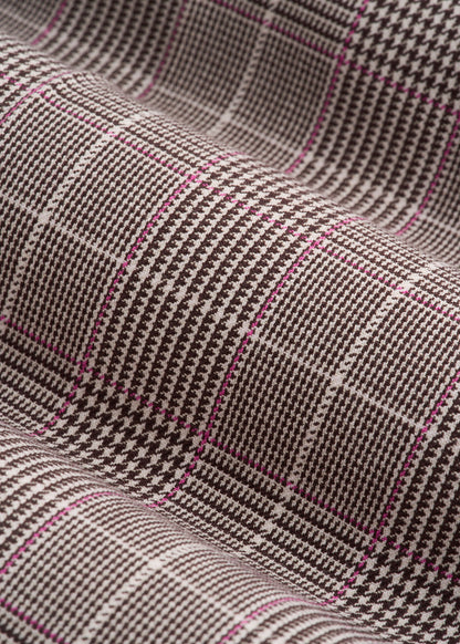 Wide-Leg Cuffed Pants for Tall Women in Espresso and Magenta Houndstooth