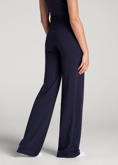 Wide Leg Knit Lounge Pants for Tall Women in Royal Navy