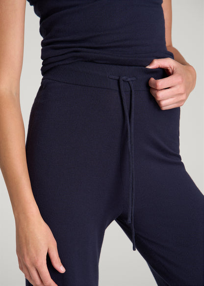 Wide Leg Knit Lounge Pants for Tall Women in Royal Navy
