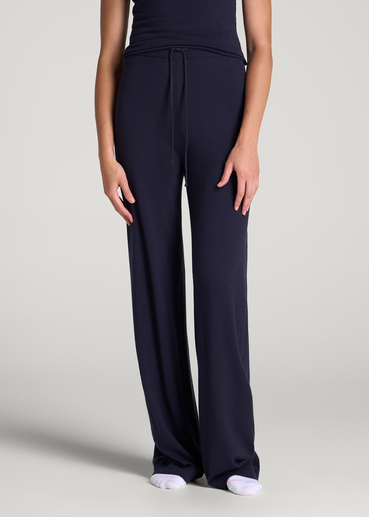 Wide Leg Knit Lounge Pants for Tall Women in Royal Navy