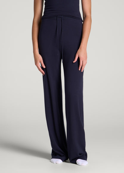 Wide Leg Knit Lounge Pants for Tall Women in Royal Navy