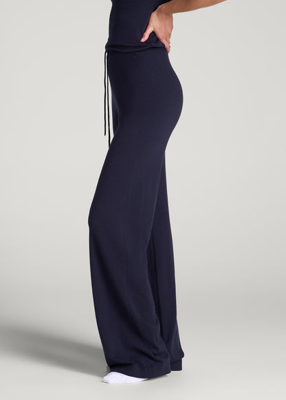 Wide Leg Knit Lounge Pants for Tall Women in Royal Navy