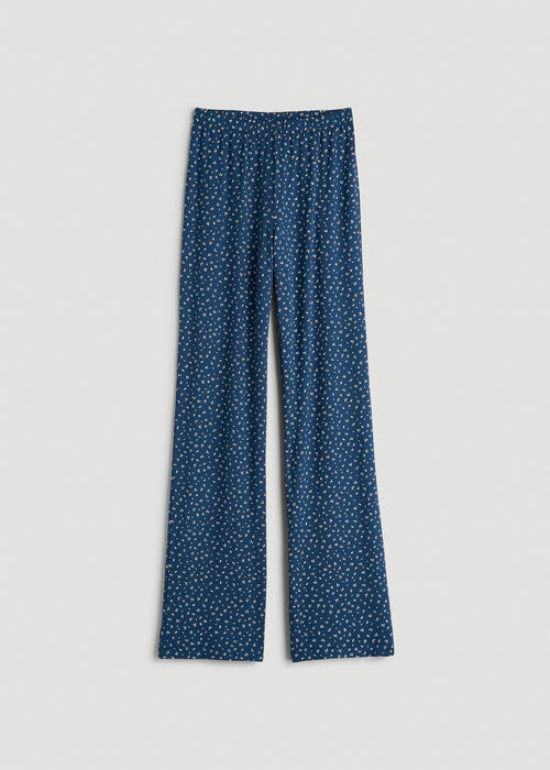 Wide-Leg Pajama Pants for Tall Women in Blue Ditsy Floral Print
