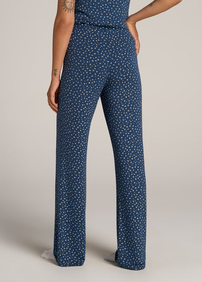 Wide-Leg Pajama Pants for Tall Women in Blue Ditsy Floral Print