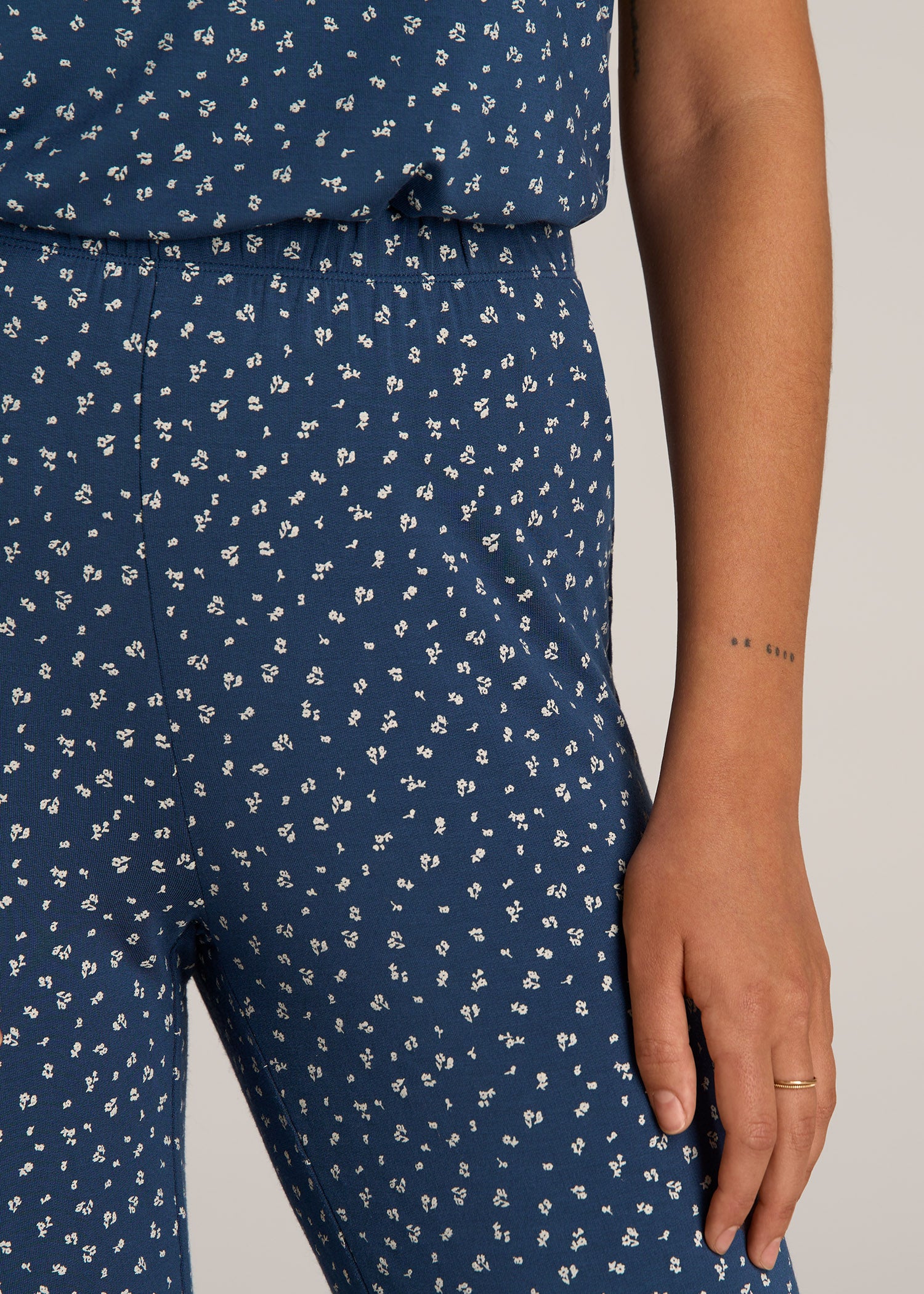 Wide-Leg Pajama Pants for Tall Women in Blue Ditsy Floral Print