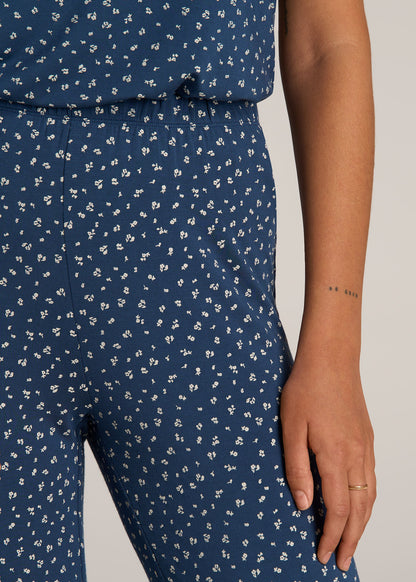 Wide-Leg Pajama Pants for Tall Women in Blue Ditsy Floral Print