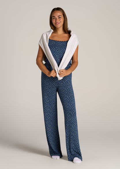 Wide-Leg Pajama Pants for Tall Women in Blue Ditsy Floral Print