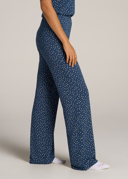Wide-Leg Pajama Pants for Tall Women in Blue Ditsy Floral Print