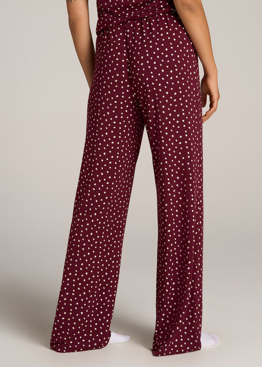 Wide Leg Women's Tall Pajama Pants in Dark Cherry Cloud Print