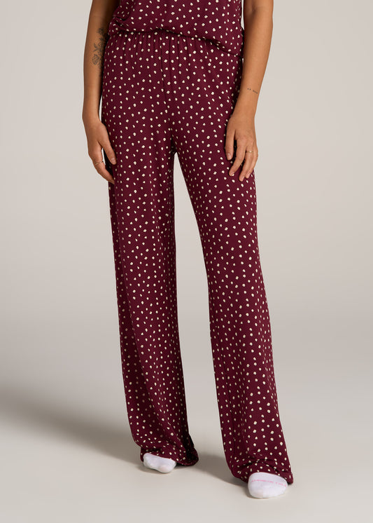 Wide Leg Women's Tall Pajama Pants in Dark Cherry Cloud Print