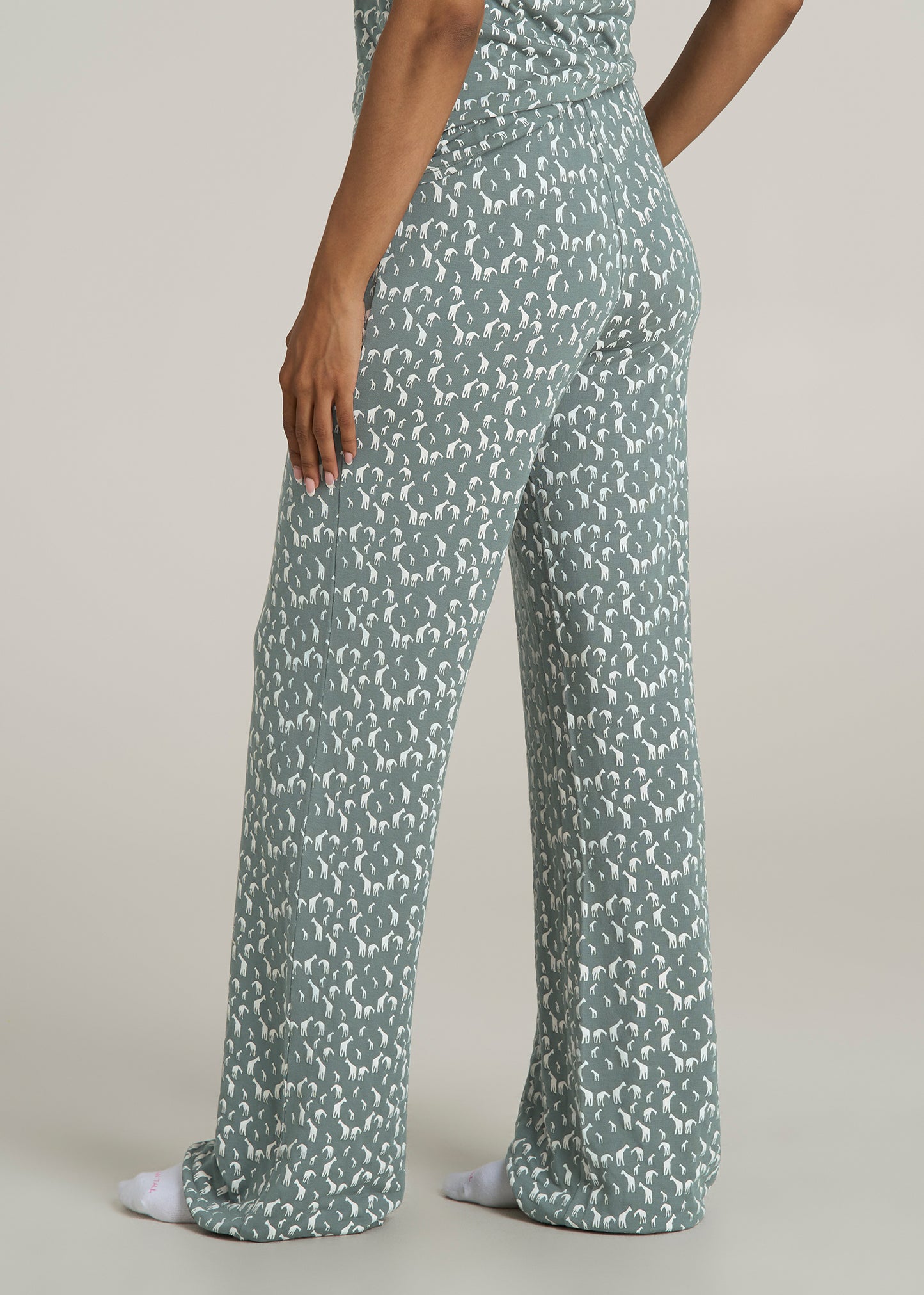 Wide Leg Women's Tall Pajama Pants in Malachite Green Giraffe Print