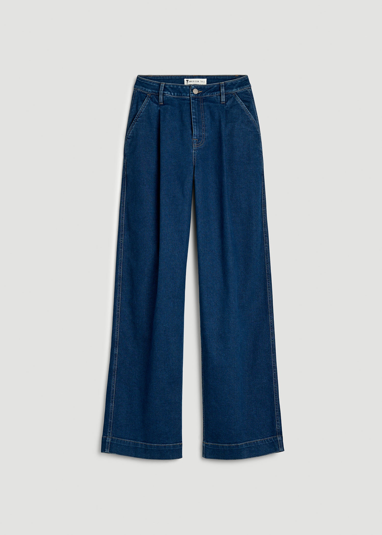 Wide Leg Pleated Denim Trousers for Tall Women in New Colorado Blue