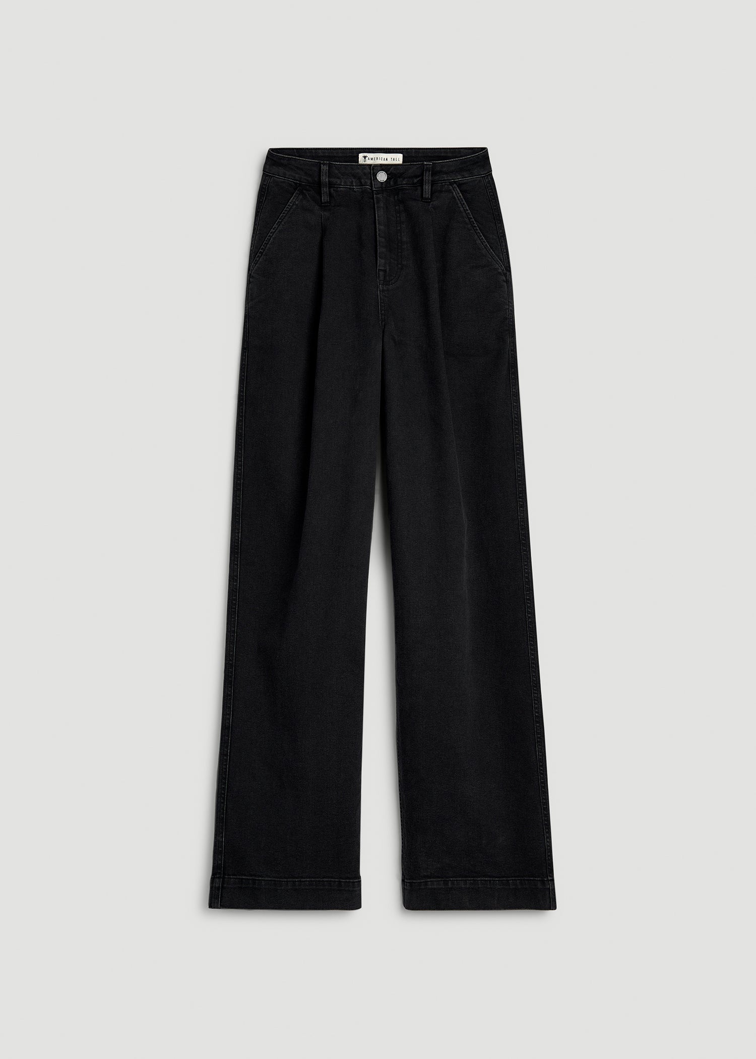 Wide Leg Pleated Denim Trousers for Tall Women in Onyx Black Wash