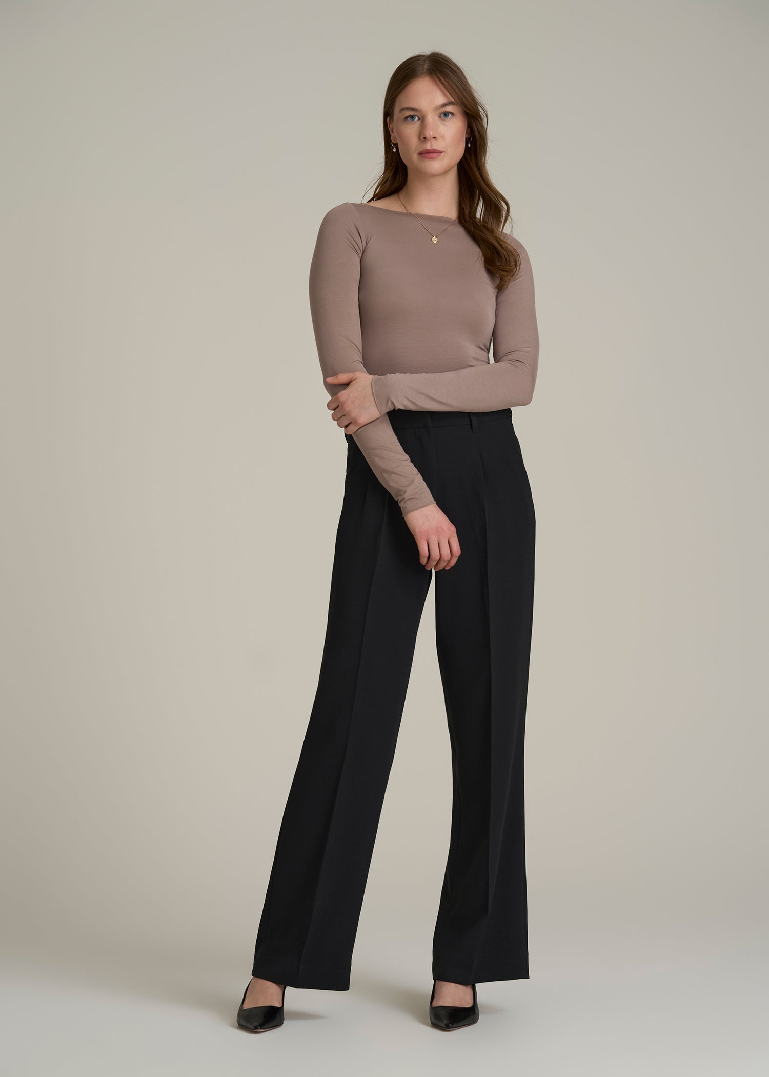 Wide Leg Pleated Dress Pants 2.0 for Tall Women in Black