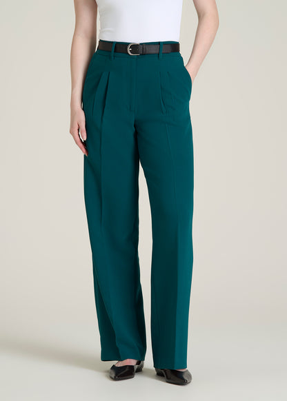 Wide Leg Pleated Dress Pants 2.0 for Tall Women in Deep Teal