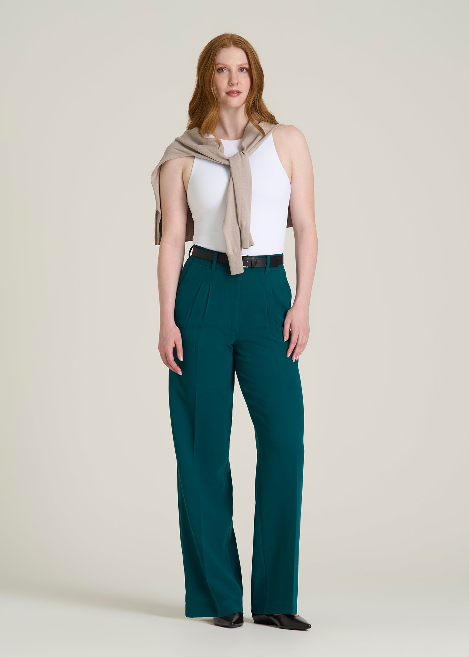 Wide Leg Pleated Dress Pants 2.0 for Tall Women in Deep Teal