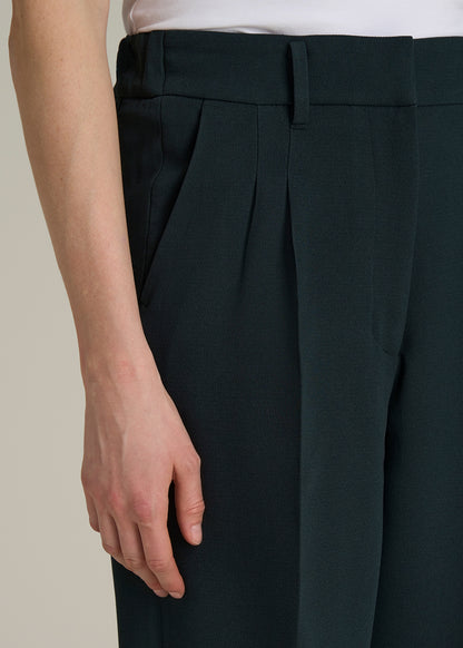 Wide Leg Pleated Dress Pants 2.0 for Tall Women in Midnight Green