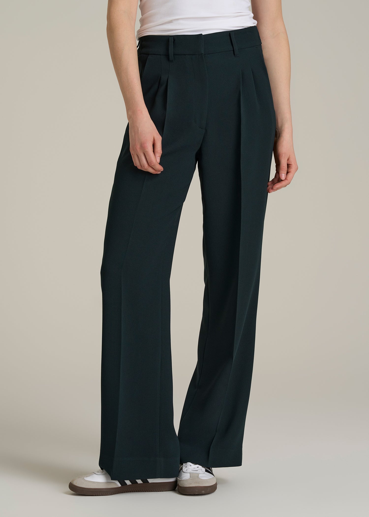 Wide Leg Pleated Dress Pants 2.0 for Tall Women in Midnight Green