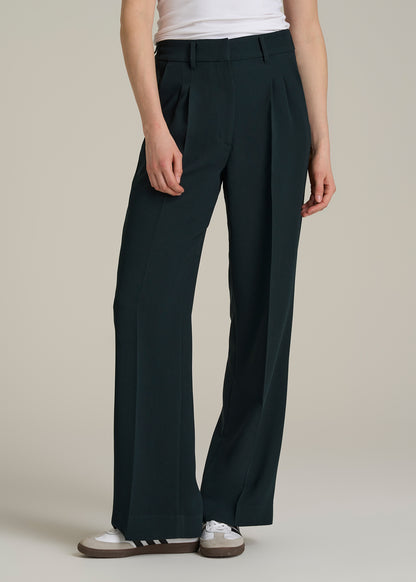 Wide Leg Pleated Dress Pants 2.0 for Tall Women in Midnight Green