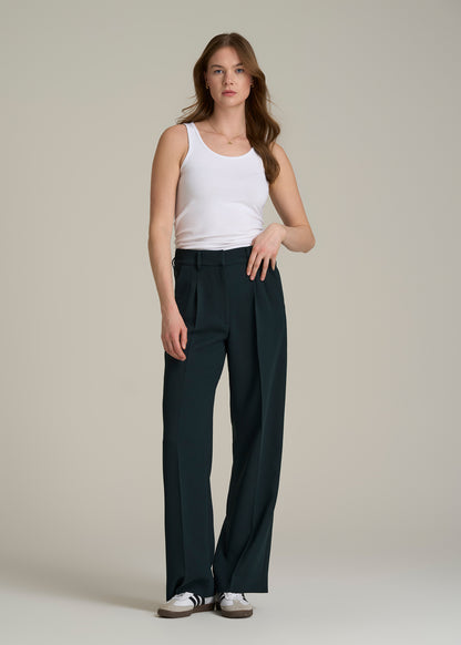Wide Leg Pleated Dress Pants 2.0 for Tall Women in Midnight Green