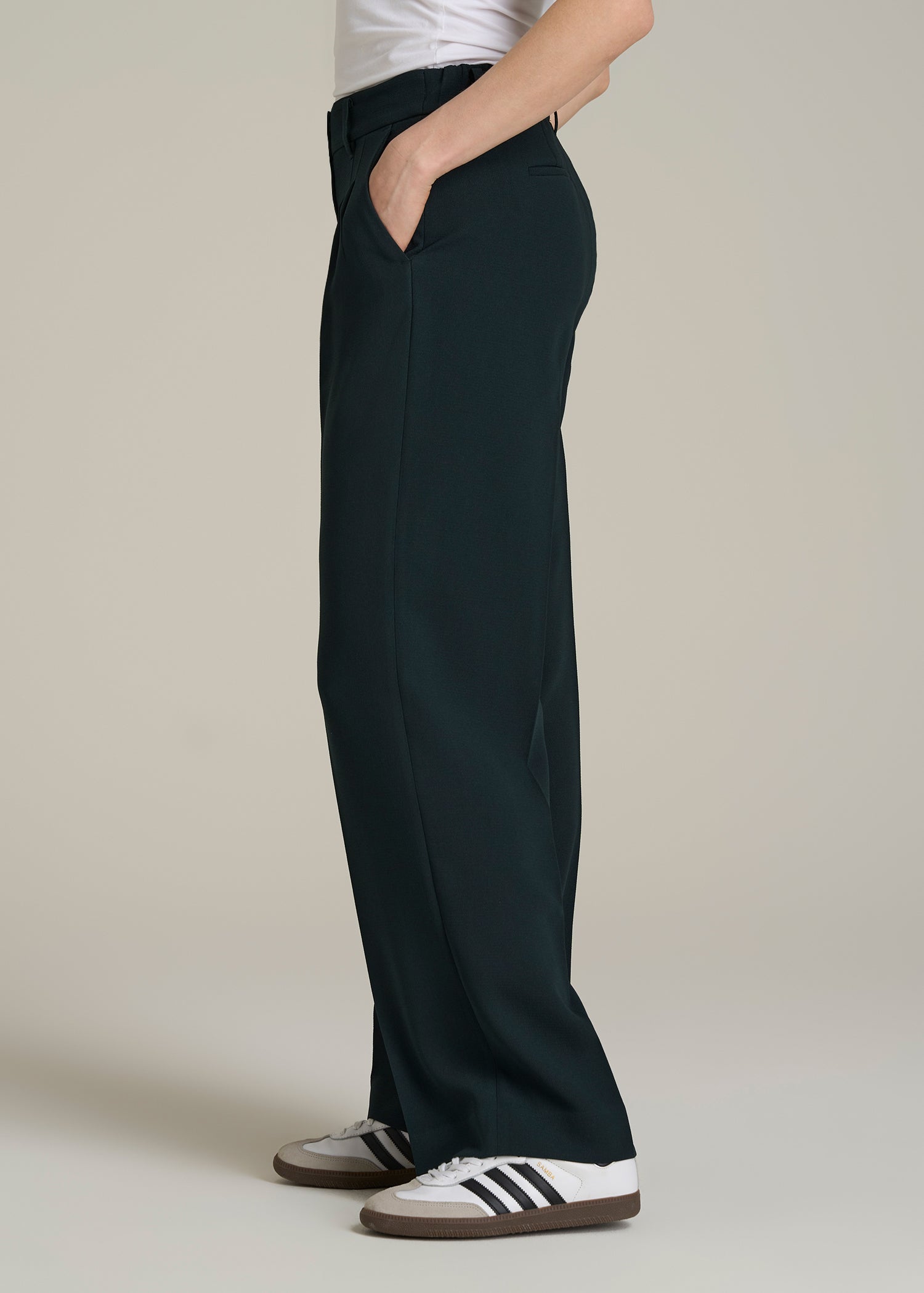 Wide Leg Pleated Dress Pants 2.0 for Tall Women in Midnight Green