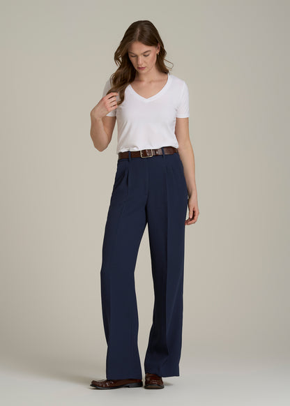 Wide Leg Pleated Dress Pants 2.0 for Tall Women in Navy