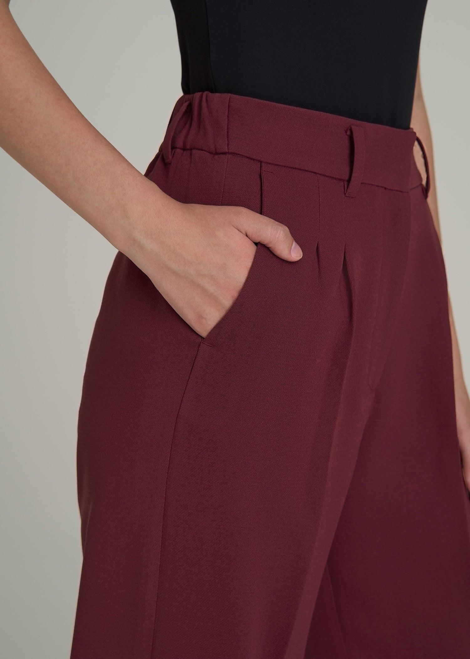 Wide Leg Pleated Dress Pants 2.0 for Tall Women in Tawny Port
