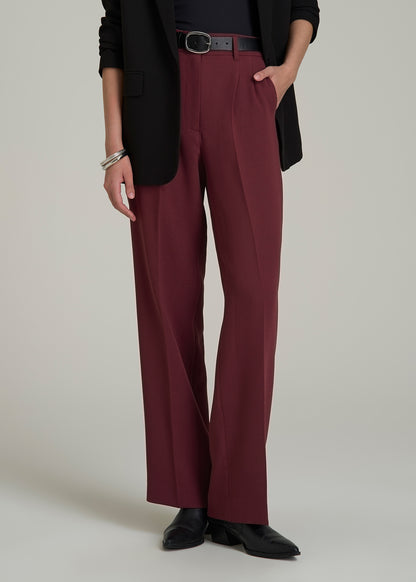 Wide Leg Pleated Dress Pants 2.0 for Tall Women in Tawny Port