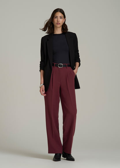 Wide Leg Pleated Dress Pants 2.0 for Tall Women in Tawny Port