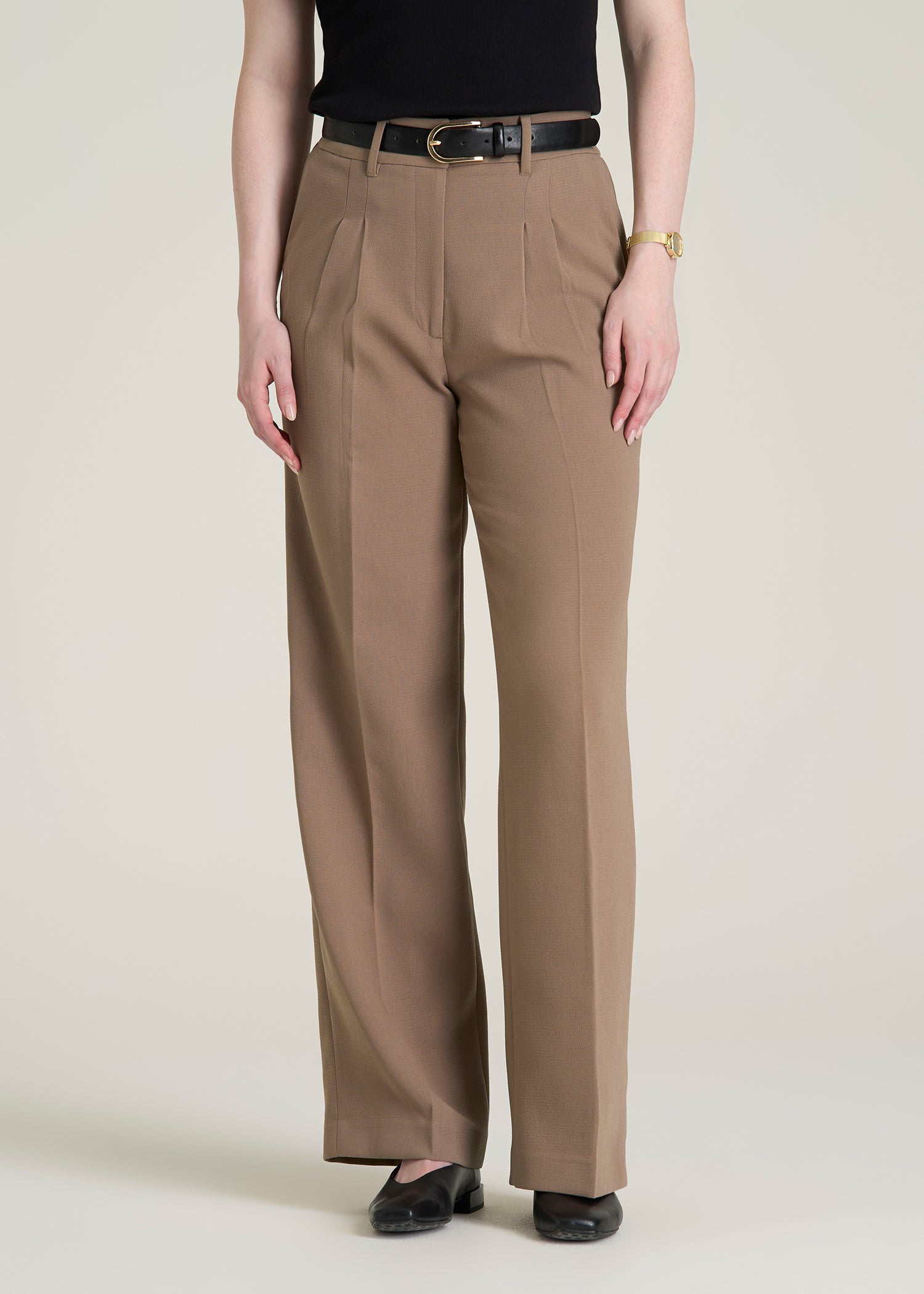 Wide Leg Pleated Dress Pants 2.0 for Tall Women in Warm Brown