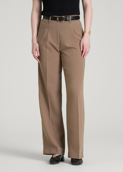 beige wide leg dress pants Wide Leg Pleated Dress Pants 2.0 for Tall Women in Warm Brown