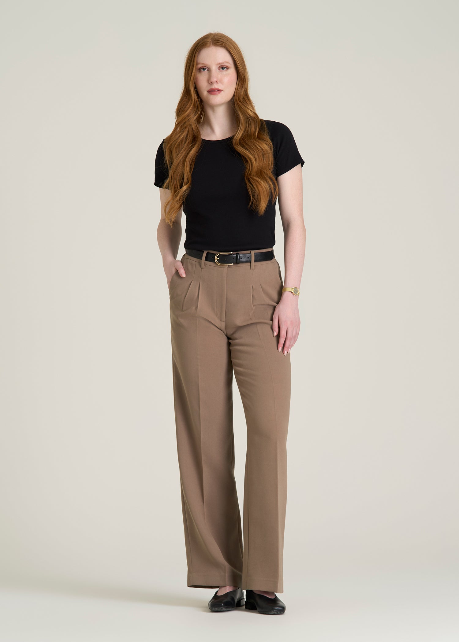 Wide Leg Pleated Dress Pants 2.0 for Tall Women in Warm Brown
