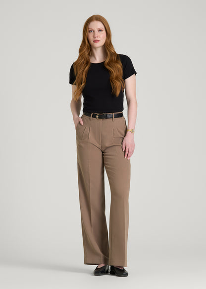 brown baggy dress pants Dark Brown Wide Leg Straight Pants in Pure Wool