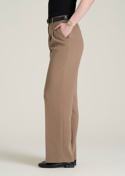 Wide Leg Pleated Dress Pants 2.0 for Tall Women in Warm Brown