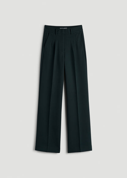 Pleated WIDE Leg Dress Pants for Tall Women in Midnight Green