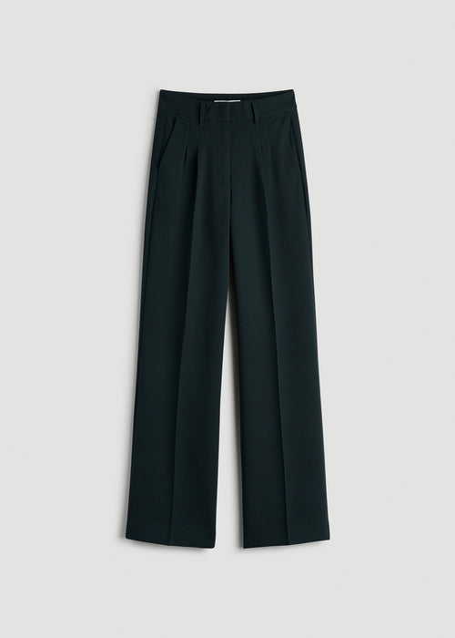 Pleated WIDE Leg Dress Pants for Tall Women in Midnight Green